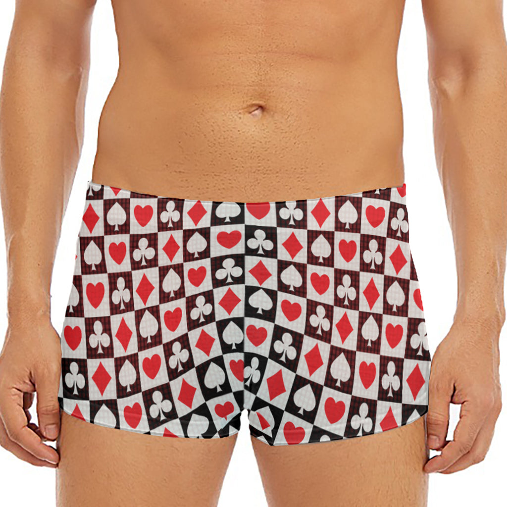 Playing Card Suits Check Pattern Print Men's Short Boxer Briefs