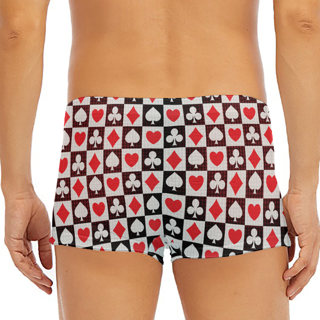 Playing Card Suits Check Pattern Print Men's Short Boxer Briefs