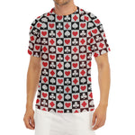 Playing Card Suits Check Pattern Print Men's Short Sleeve Rash Guard