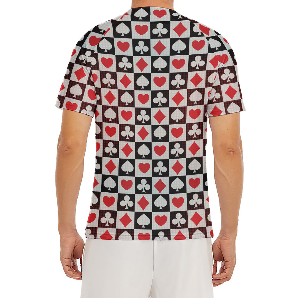 Playing Card Suits Check Pattern Print Men's Short Sleeve Rash Guard