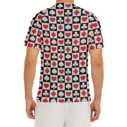 Playing Card Suits Check Pattern Print Men's Short Sleeve Rash Guard