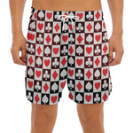 Playing Card Suits Check Pattern Print Men's Split Running Shorts