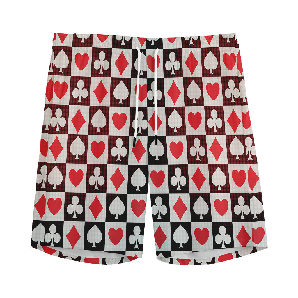 Playing Card Suits Check Pattern Print Men's Sports Shorts