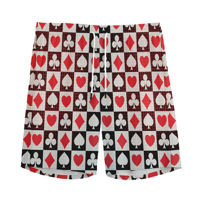 Playing Card Suits Check Pattern Print Men's Sports Shorts