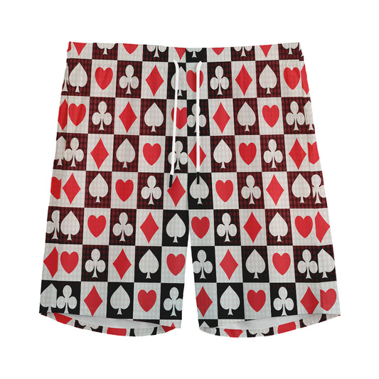Playing Card Suits Check Pattern Print Men's Sports Shorts