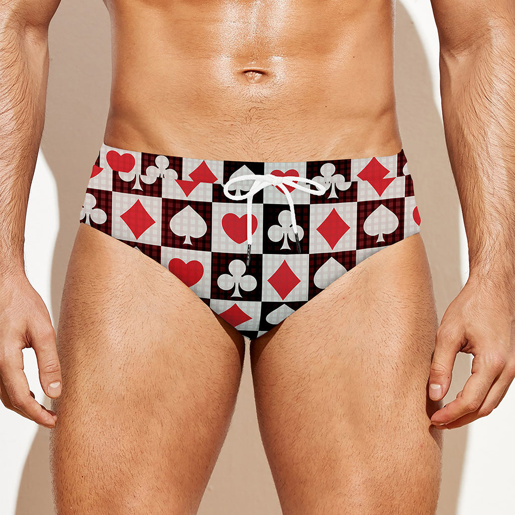 Playing Card Suits Check Pattern Print Men's Swim Briefs