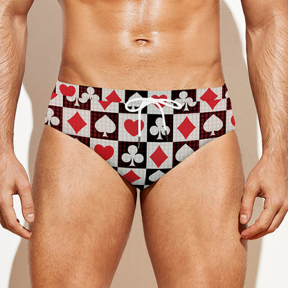 Playing Card Suits Check Pattern Print Men's Swim Briefs