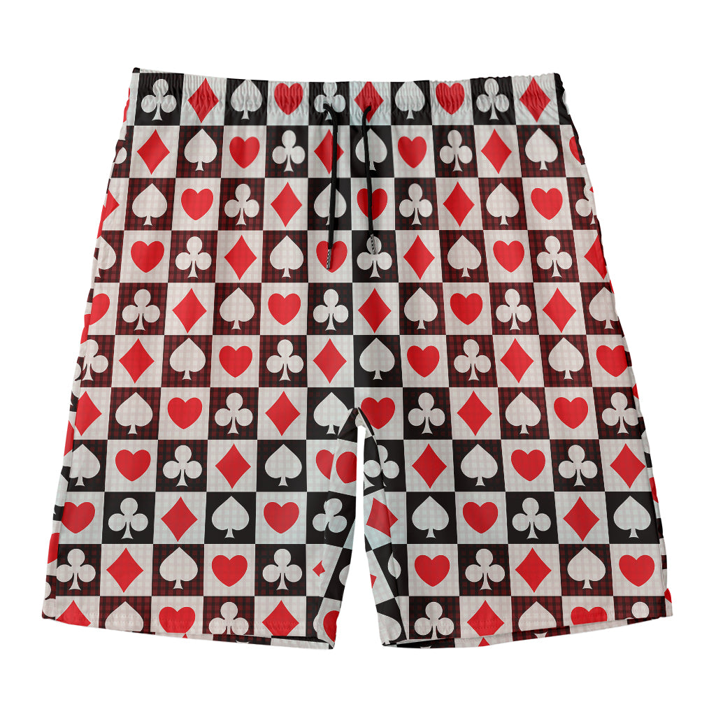 Playing Card Suits Check Pattern Print Men's Swim Trunks