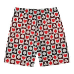 Playing Card Suits Check Pattern Print Men's Swim Trunks