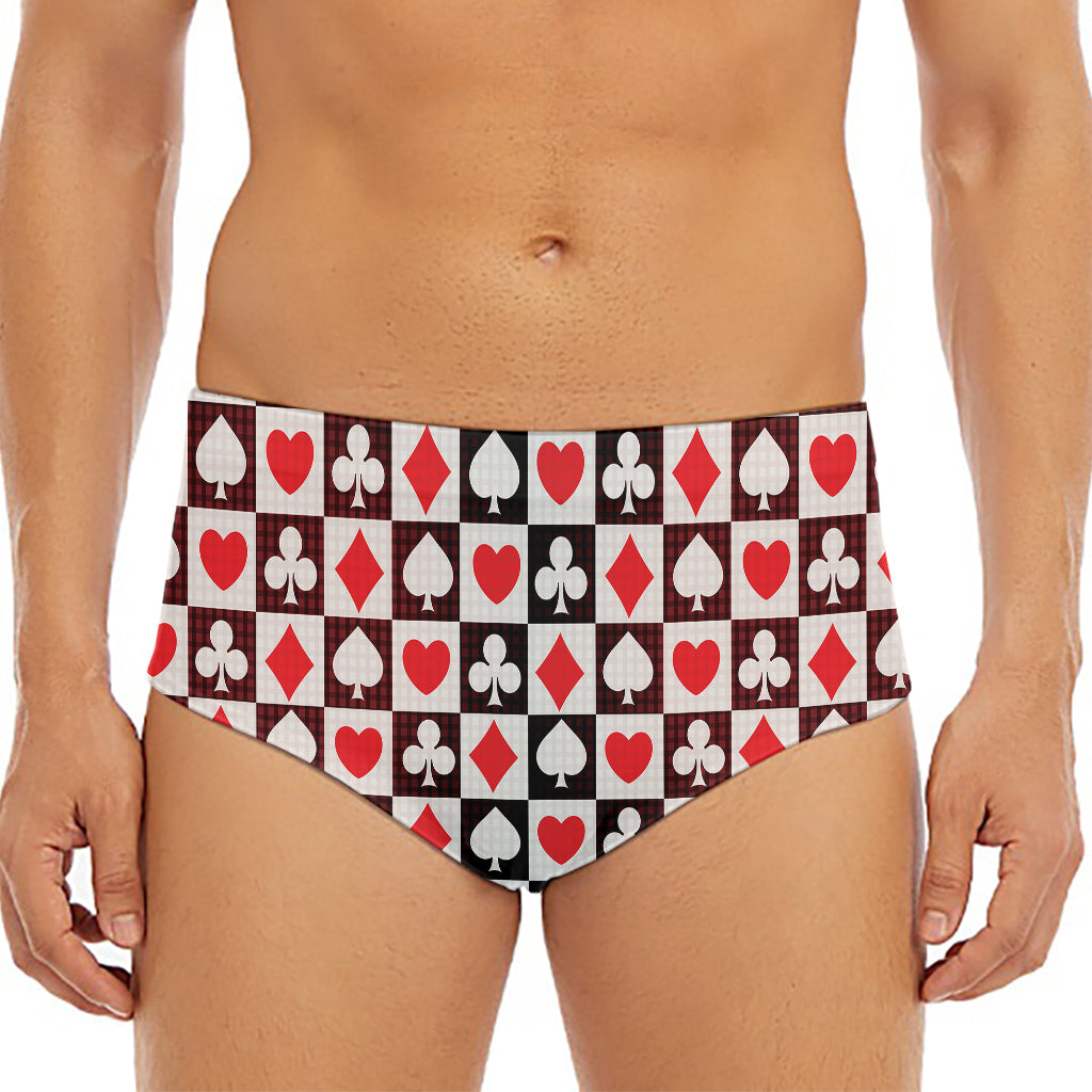 Playing Card Suits Check Pattern Print Men's Triangle Swim Briefs