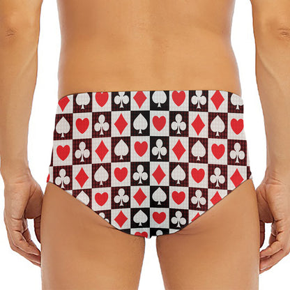 Playing Card Suits Check Pattern Print Men's Triangle Swim Briefs