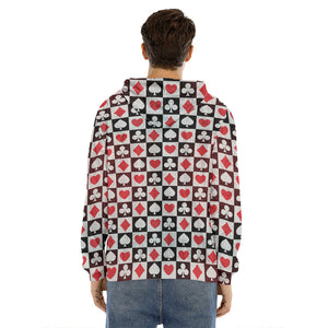 Playing Card Suits Check Pattern Print Men's Velvet Pullover Hoodie