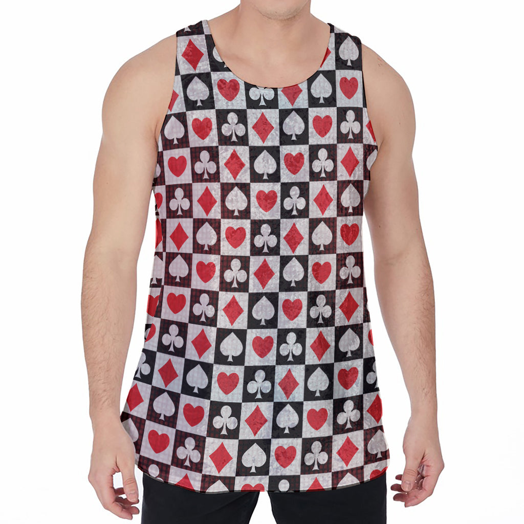 Playing Card Suits Check Pattern Print Men's Velvet Tank Top