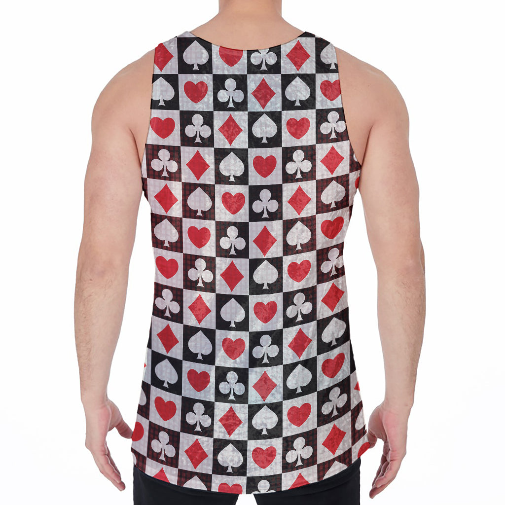 Playing Card Suits Check Pattern Print Men's Velvet Tank Top