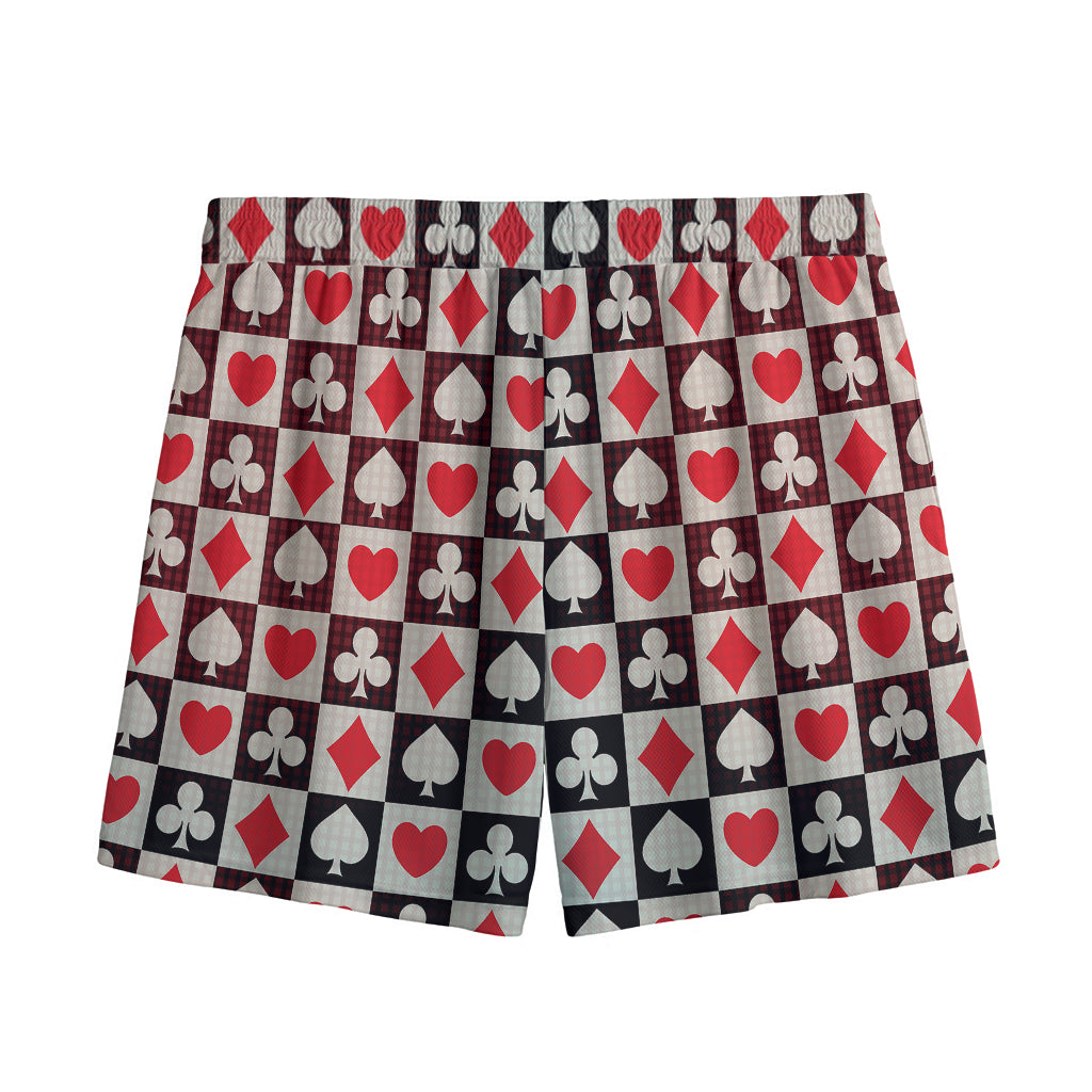 Playing Card Suits Check Pattern Print Mesh Shorts