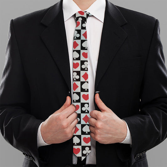 Playing Card Suits Check Pattern Print Necktie