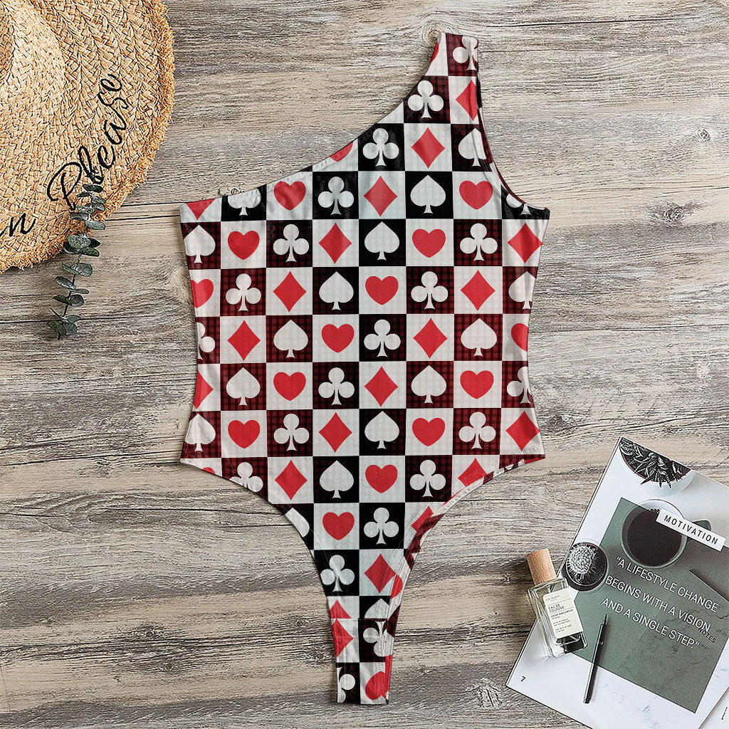 Playing Card Suits Check Pattern Print One Shoulder Bodysuit