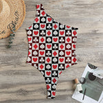 Playing Card Suits Check Pattern Print One Shoulder Bodysuit