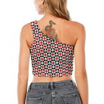 Playing Card Suits Check Pattern Print One Shoulder Crop Top