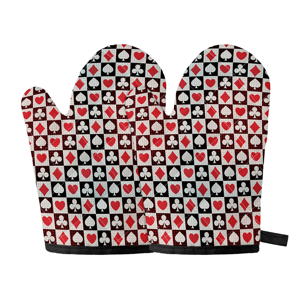 Playing Card Suits Check Pattern Print Oven Mitts