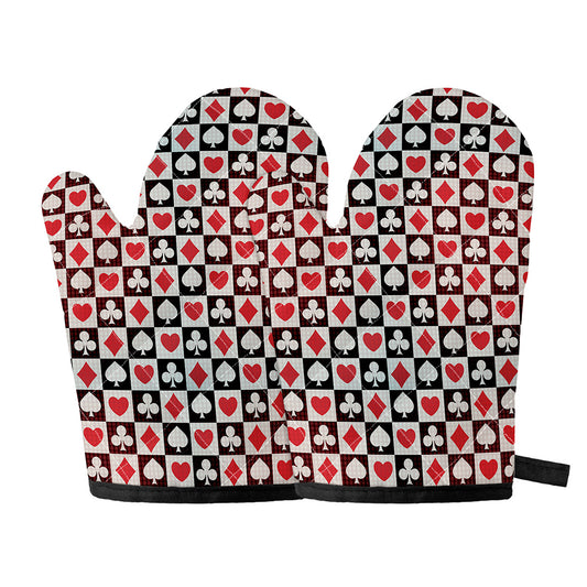 Playing Card Suits Check Pattern Print Oven Mitts