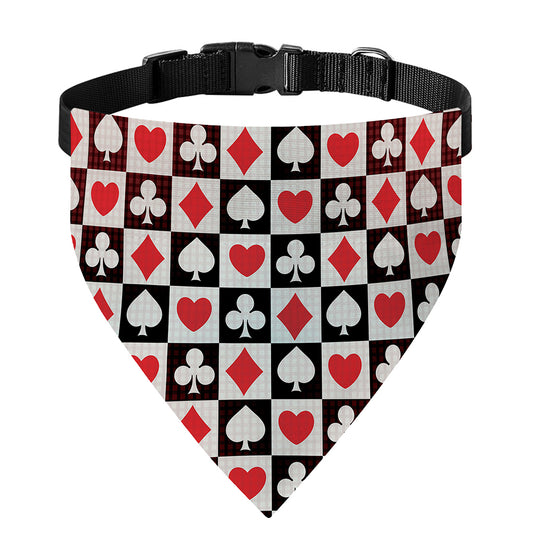 Playing Card Suits Check Pattern Print Over The Collar Dog Bandana