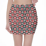 Playing Card Suits Check Pattern Print Pencil Mini Skirt