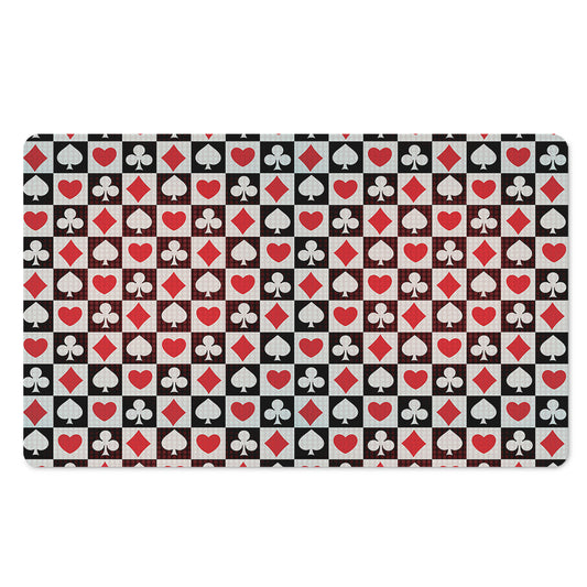 Playing Card Suits Check Pattern Print Polyester Doormat