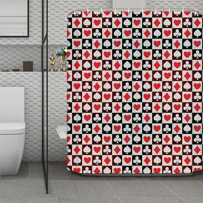 Playing Card Suits Check Pattern Print Polyester Shower Curtain