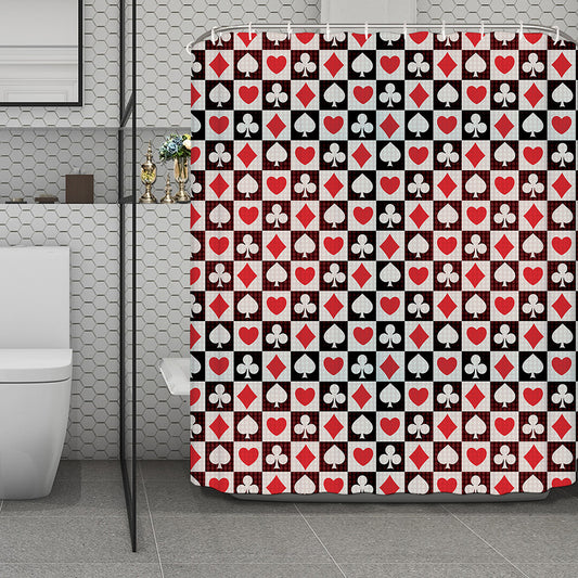 Playing Card Suits Check Pattern Print Polyester Shower Curtain