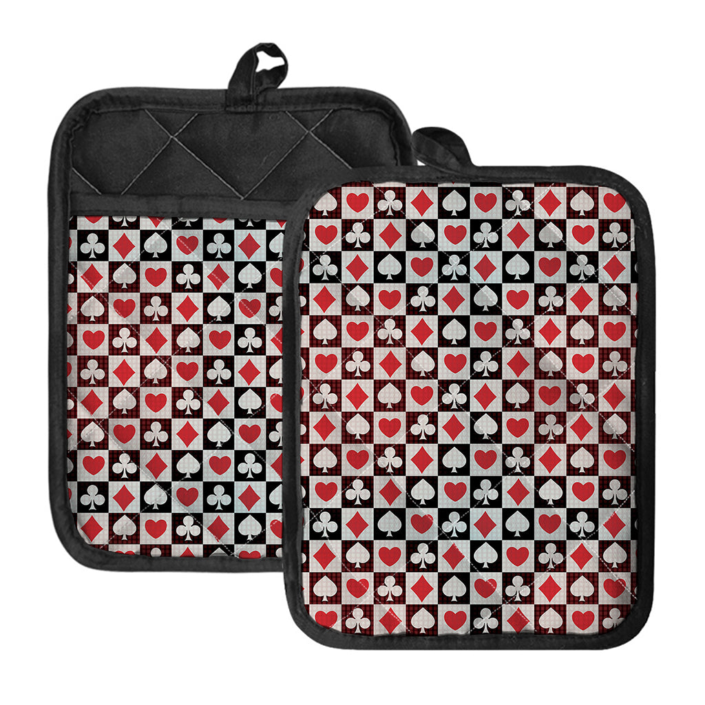 Playing Card Suits Check Pattern Print Pot Holders With Pocket