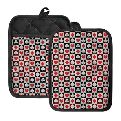 Playing Card Suits Check Pattern Print Pot Holders With Pocket