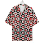 Playing Card Suits Check Pattern Print Rayon Hawaiian Shirt