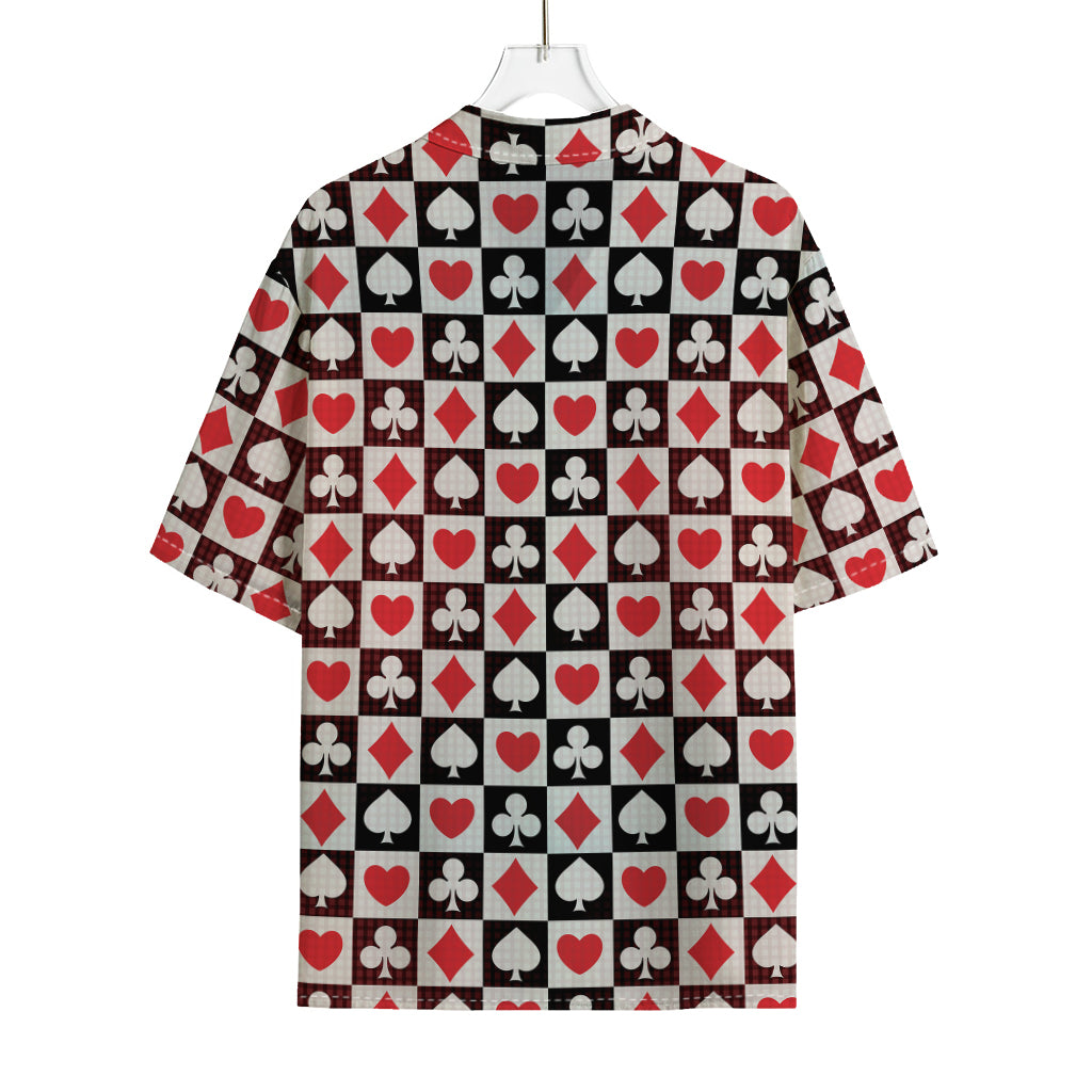 Playing Card Suits Check Pattern Print Rayon Hawaiian Shirt