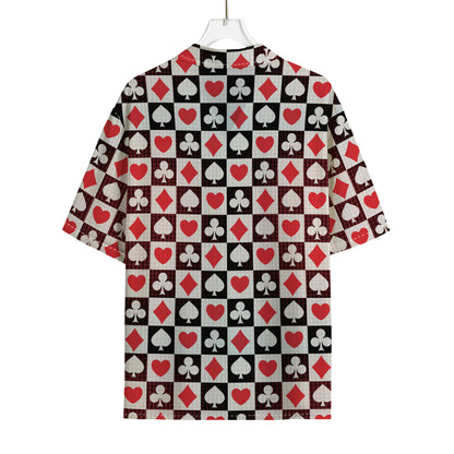 Playing Card Suits Check Pattern Print Rayon Hawaiian Shirt
