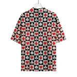 Playing Card Suits Check Pattern Print Rayon Hawaiian Shirt