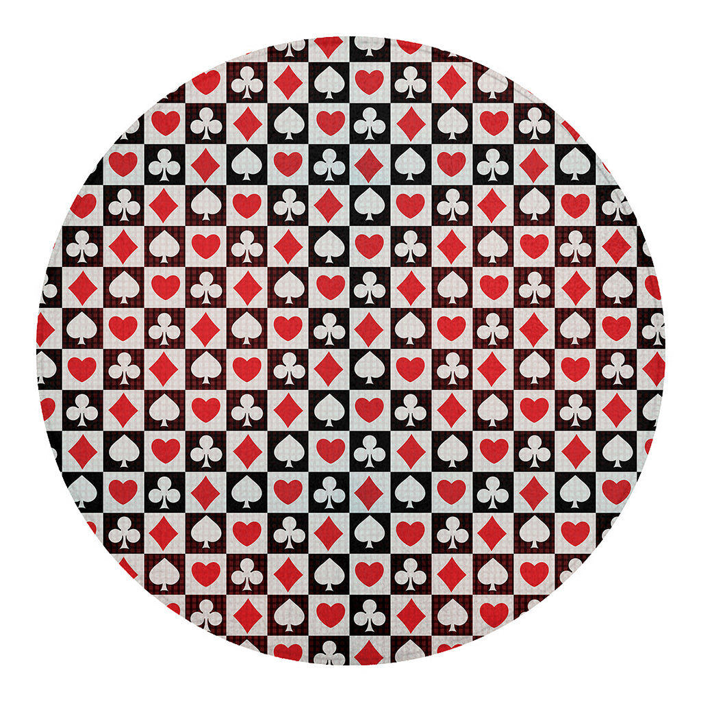 Playing Card Suits Check Pattern Print Round Blanket