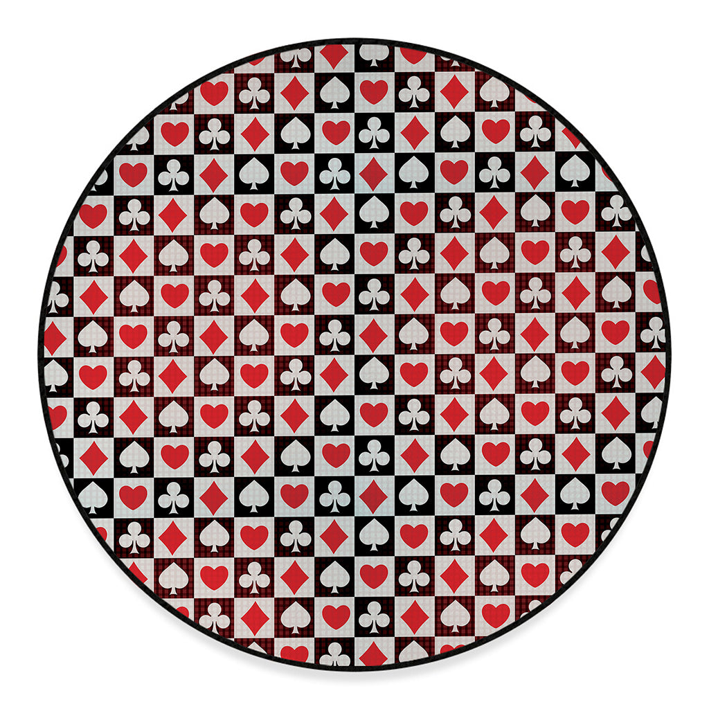 Playing Card Suits Check Pattern Print Round Floor Mat