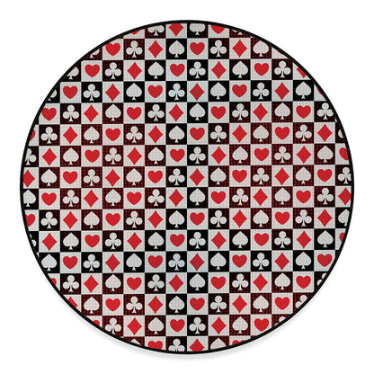 Playing Card Suits Check Pattern Print Round Floor Mat