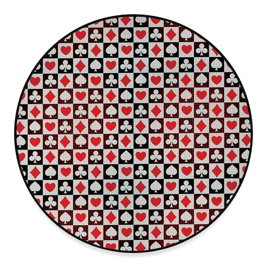 Playing Card Suits Check Pattern Print Round Floor Mat