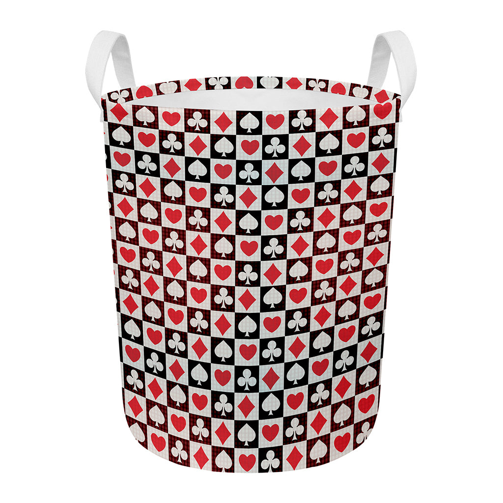 Playing Card Suits Check Pattern Print Round Laundry Basket