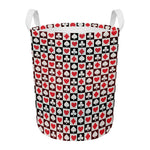 Playing Card Suits Check Pattern Print Round Laundry Basket