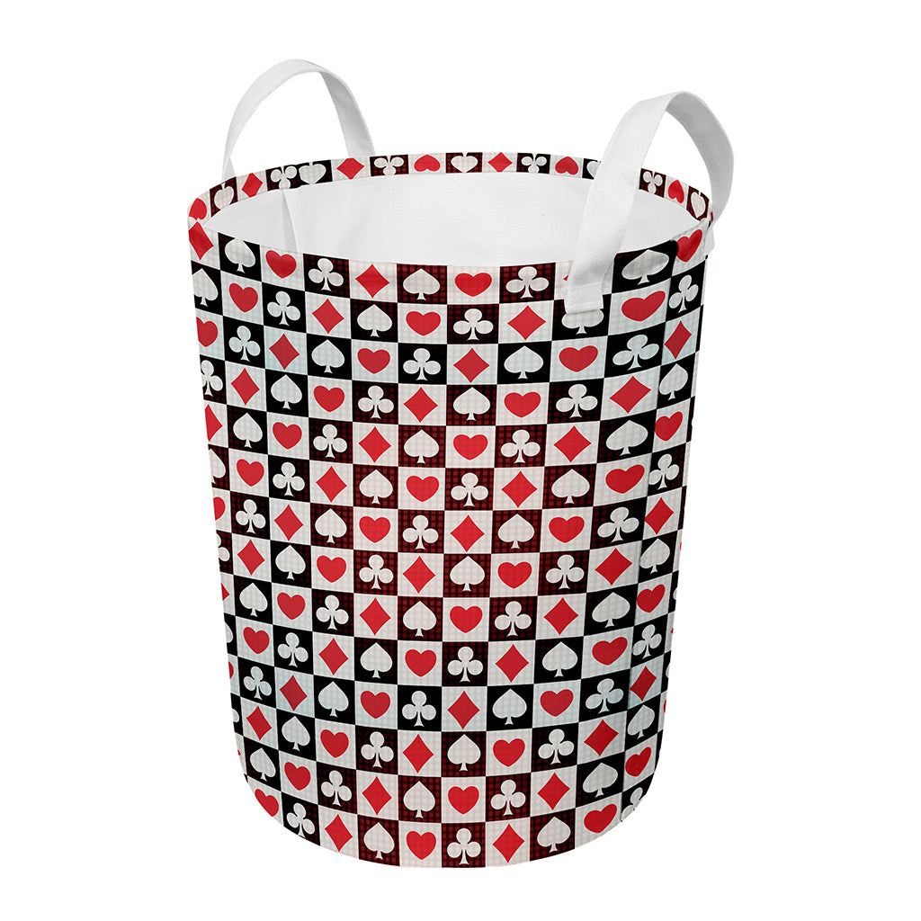 Playing Card Suits Check Pattern Print Round Laundry Basket