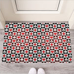 Playing Card Suits Check Pattern Print Rubber Doormat