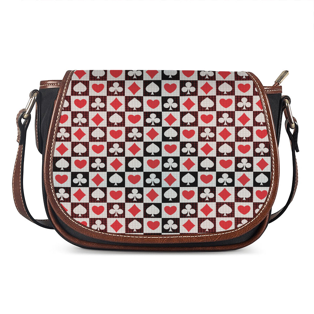 Playing Card Suits Check Pattern Print Saddle Bag