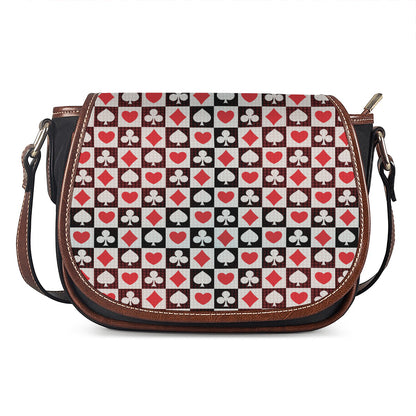 Playing Card Suits Check Pattern Print Saddle Bag