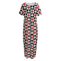 Playing Card Suits Check Pattern Print Short Sleeve Long Nightdress
