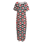 Playing Card Suits Check Pattern Print Short Sleeve Long Nightdress