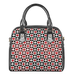 Playing Card Suits Check Pattern Print Shoulder Handbag