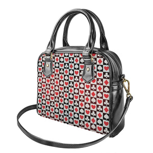 Playing Card Suits Check Pattern Print Shoulder Handbag